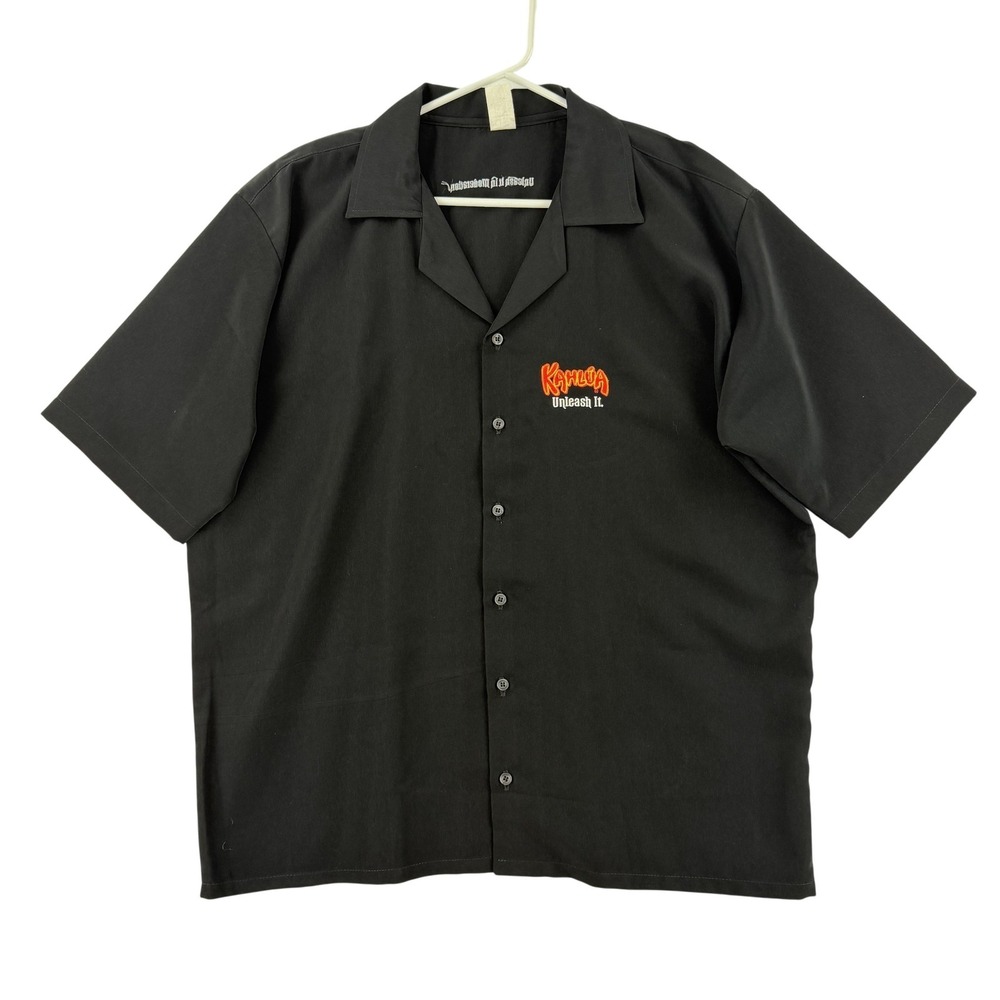 Kahlua Shirt Mens XL Black Unleash It Logo Short Sleeve Button Up Bar Alcohol